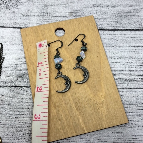 Artisan luna half moon boho statement festival earrings free necklace - Picture 5 of 5